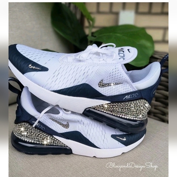 Women's Nike Air Max 270 White Green Sneakers made with Crystals Bling Custom - Picture 2 of 9